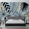 Beautiful Black & Gold Leaves Line Artwork | Floral Wallpaper Mural