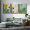 Beautiful Abstract Flower Over Green Background (3 Panel) Floral Wall Art