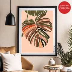 Coloful Tropical Leave on Beige Background | Abstract Floral Artwork #0023 - Prime Décor