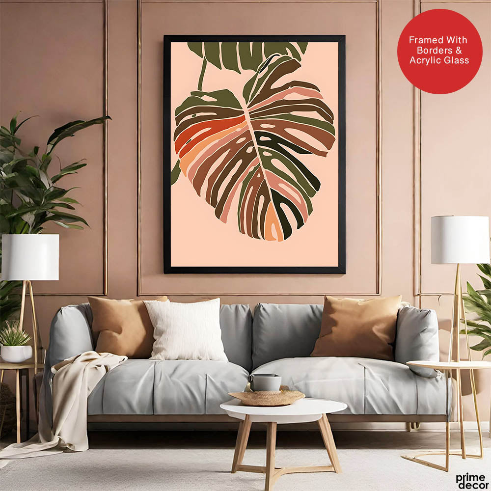 Coloful Tropical Leave on Beige Background | Abstract Floral Artwork #0023 - Prime Décor