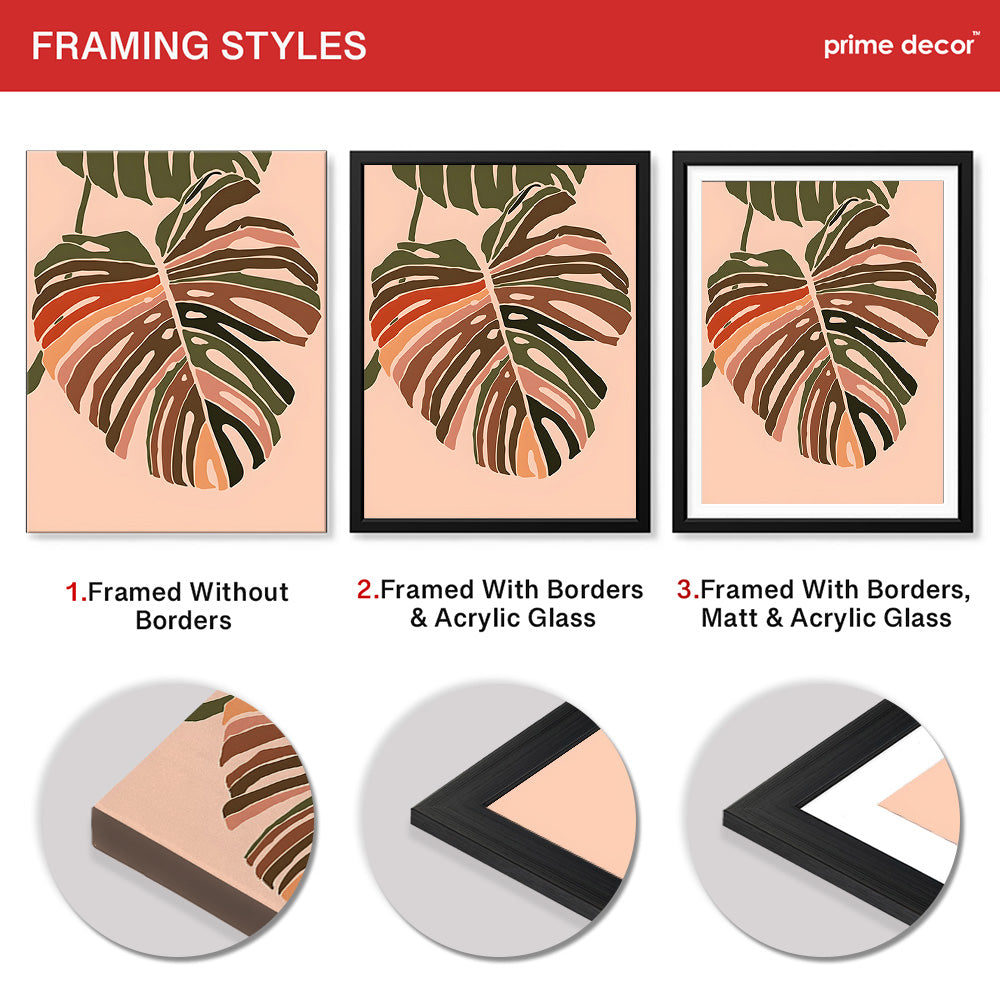 Coloful Tropical Leave on Beige Background | Abstract Floral Artwork #0023 - Prime Décor