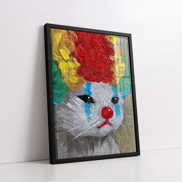 Sad Clown Cat with a Fluffy Wig (Single Panel) Digital Painting Wall Art