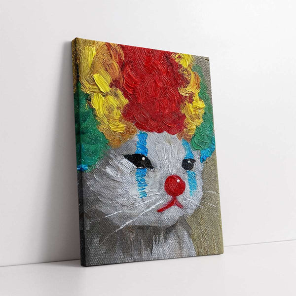 Sad Clown Cat with a Fluffy Wig (Single Panel) Digital Painting Wall Art