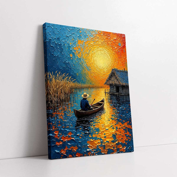 Lonely Boatman on a Lake Van Gogh Style (Single Panel) Digital Painting Wall Art