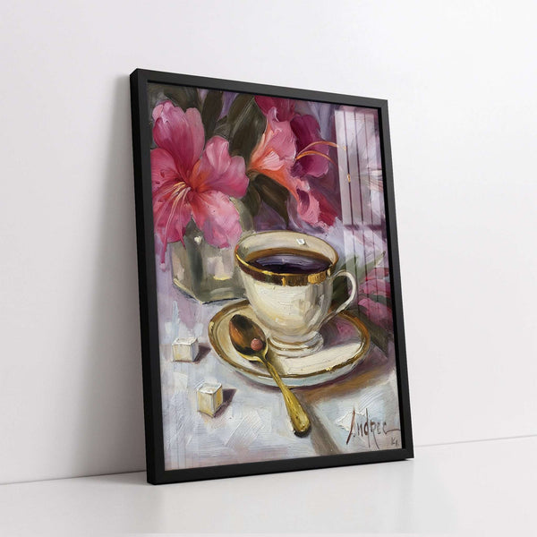 Still Life with Coffee and Lilies (Single Panel) Digital Painting Wall Art