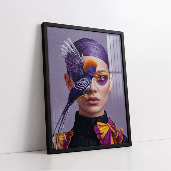 Woman with a Purple Bird Knife Work Style (Single Panel) Digital Painting Wall Art