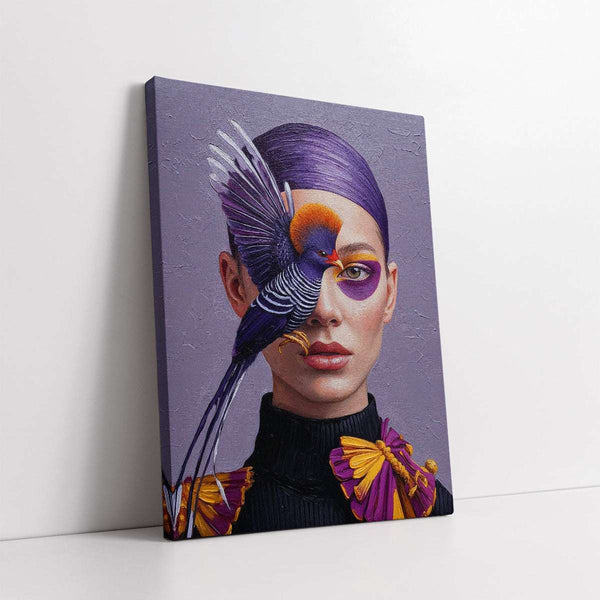 Woman with a Purple Bird Knife Work Style (Single Panel) Digital Painting Wall Art