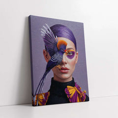 Woman with a Purple Bird Knife Work Style (Single Panel) Digital Painting Wall Art