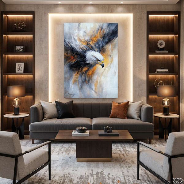 Majestic Flying Eagle with Gold Splashes (Single Panel) Digital Painting Wall Art