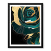 Gold & Green Floral Art Over Black Background | Abstract Floral Artwork #00245