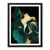 Gold & Green Floral Art Over Black Background | Abstract Floral Artwork #00246