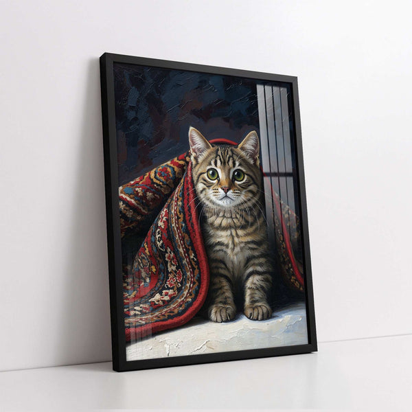 Adorable Kitten Peeking from a Persian Rug (Single Panel) Digital Painting Wall Art