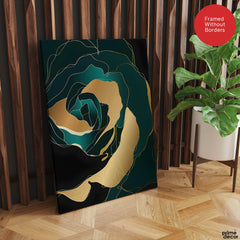 Gold & Green Floral Art Over Black Background | Abstract Floral Artwork #00247 - Prime Décor