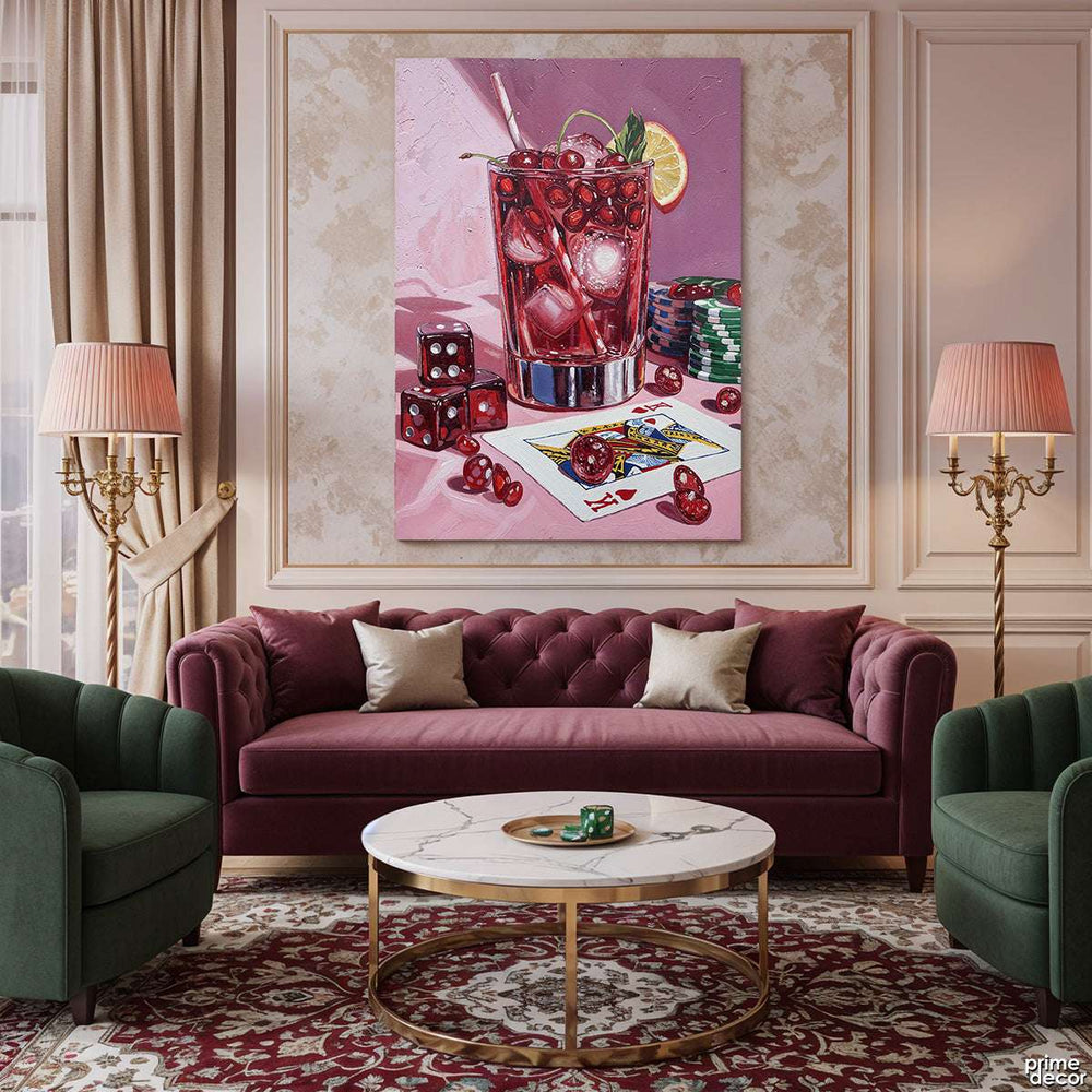 King of Hearts with a Cherry Cocktail (Single Panel) Digital Painting Wall Art