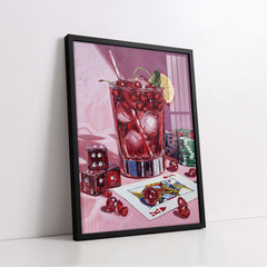 King of Hearts with a Cherry Cocktail (Single Panel) Digital Painting Wall Art