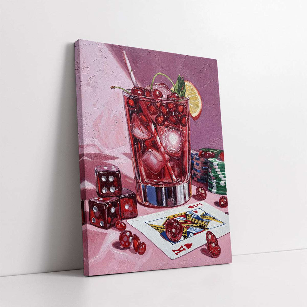 King of Hearts with a Cherry Cocktail (Single Panel) Digital Painting Wall Art