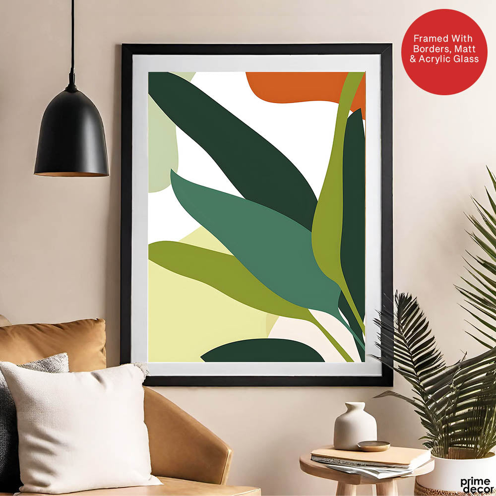 Green Shades Floral Art Over White Background | Abstract Floral Artwork #00248 - Prime Décor