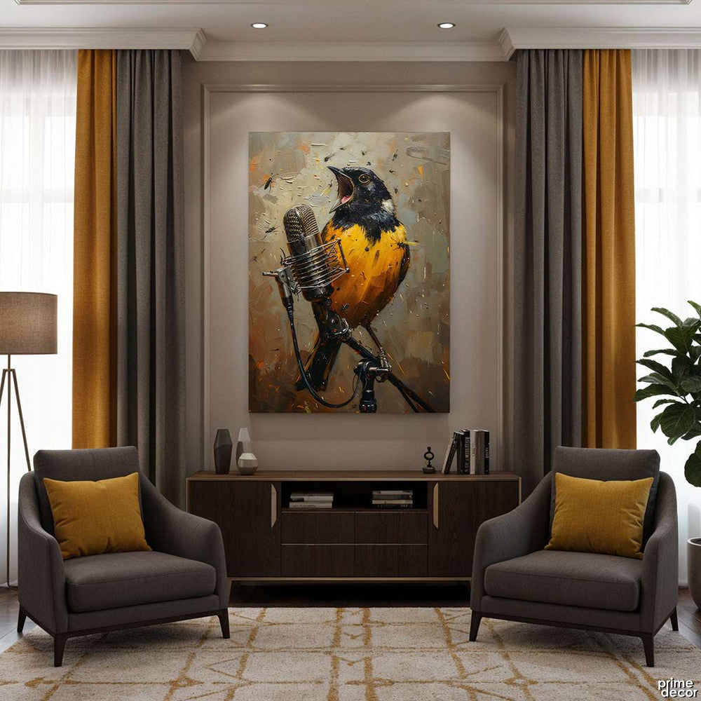 The Bird on the Mic (Single Panel) Digital Painting Wall Art