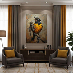 The Bird on the Mic (Single Panel) Digital Painting Wall Art