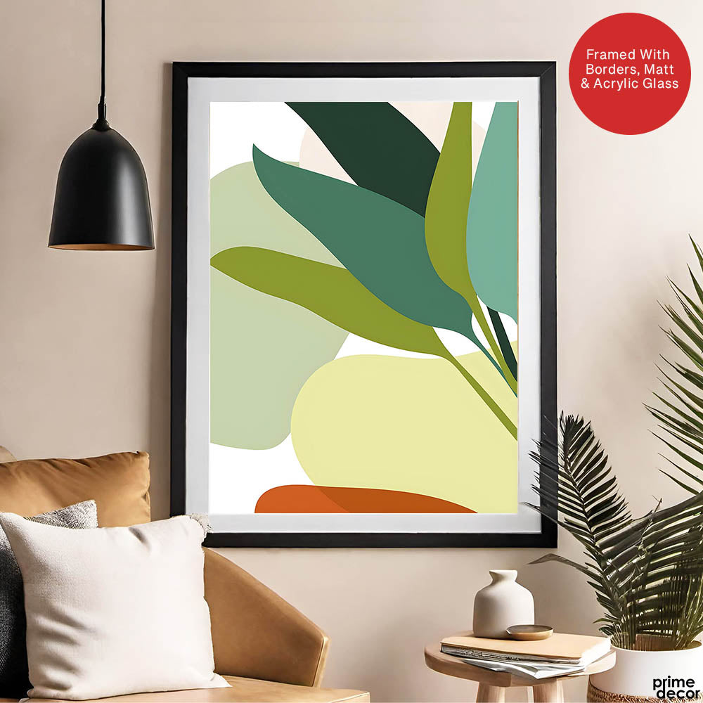 Green Shades Floral Art Over White Background | Abstract Floral Artwork #00249 - Prime Décor