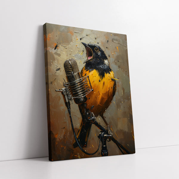 The Bird on the Mic (Single Panel) Digital Painting Wall Art