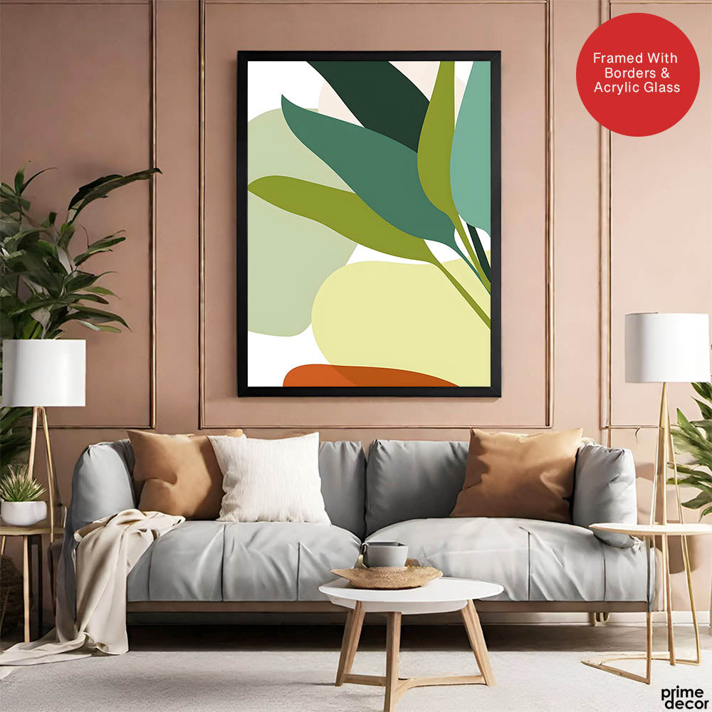 Green Shades Floral Art Over White Background | Abstract Floral Artwork #00249 - Prime Décor