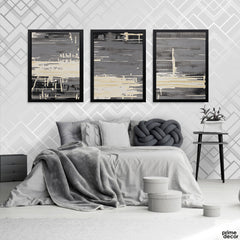 Urban Industrial Grey, Black, and Beige Triptych (3 Panel) Abstract Wall Art