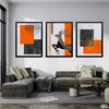 Black & Gold Deer With Abstract Artwork Over Orange Background (3 Panel) Abstract Wall Art