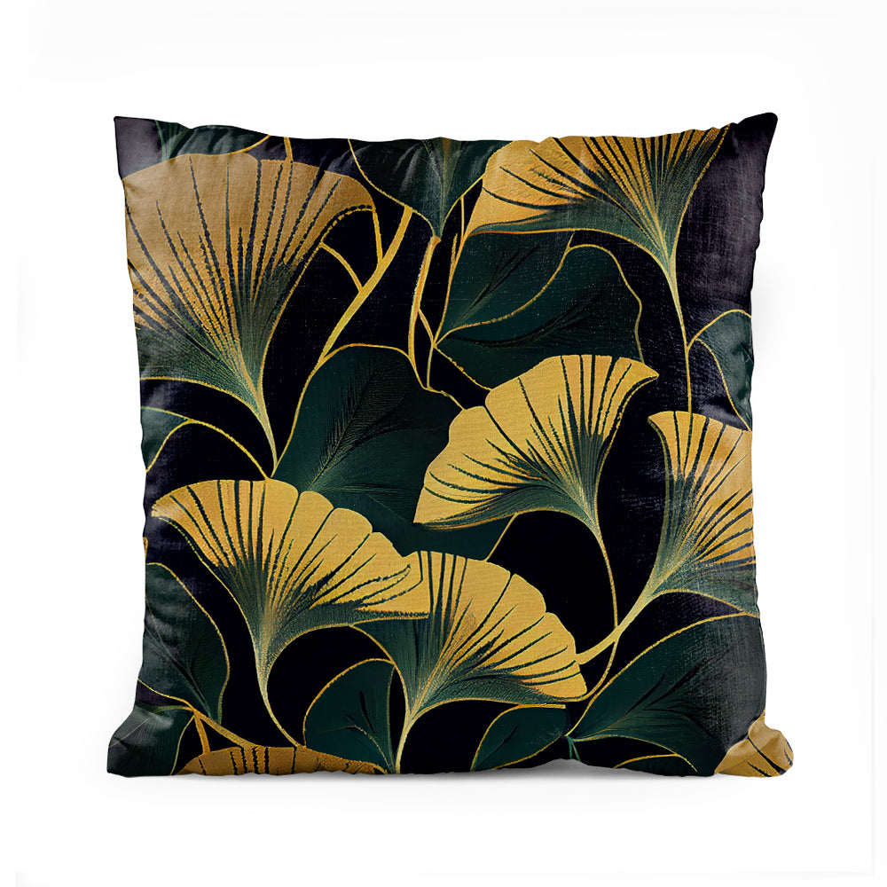 Metalic Gold & Green Ginko Leaves | Nordic Cushion #024 - Prime Décor