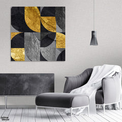 Abstract Black & Gold Design Art Over Grey Background (Single Panel) Abstract Wall Art