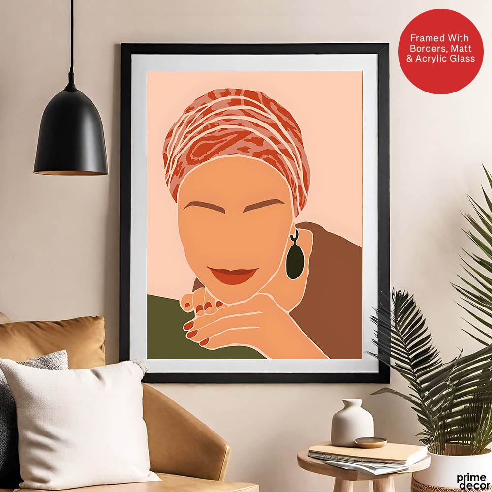 Brown & Orange Women Face Art | Abstract Fashion Artwork #0024 - Prime Décor