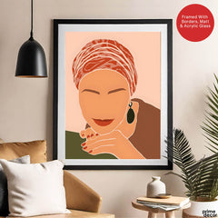 Brown & Orange Women Face Art | Abstract Fashion Artwork #0024 - Prime Décor