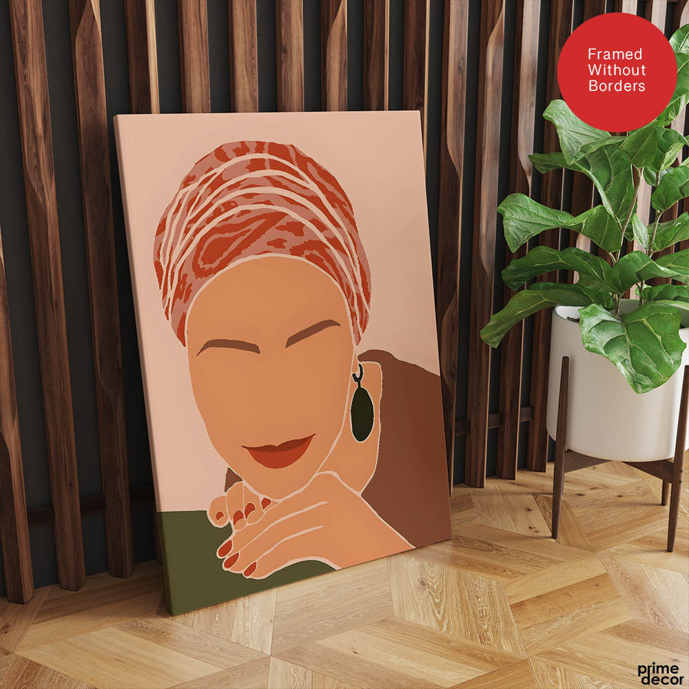 Brown & Orange Women Face Art | Abstract Fashion Artwork #0024 - Prime Décor