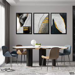Granite & Gold Abstract Shapes With Gold Foil Print (3 Panel) Abstract Wall Art - Prime Décor