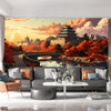 Japanese Pagoda With River Flowing | Nature Wallpaper Mural