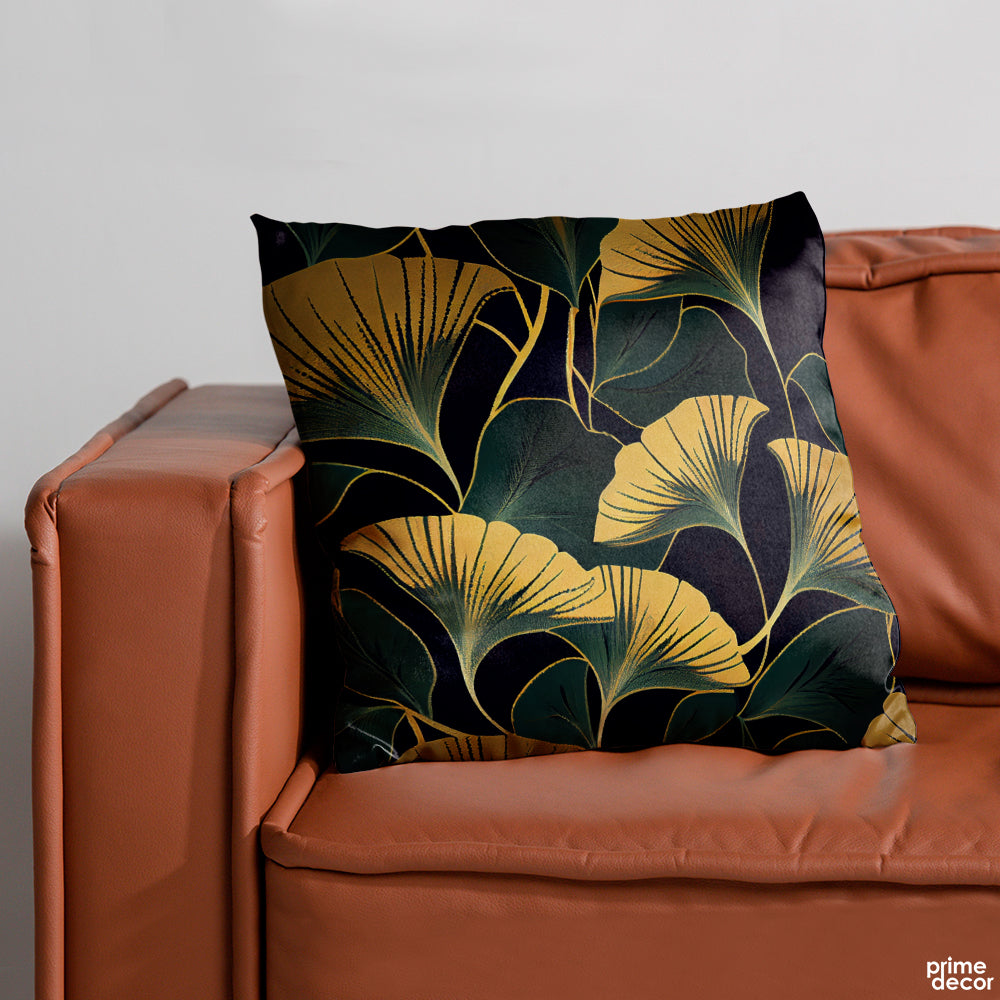 Metalic Gold & Green Ginko Leaves | Nordic Cushion #024 - Prime Décor
