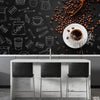 Coffee Cup With Beans Over Black Aesthetic Background | Cafe Wallpaper Mural