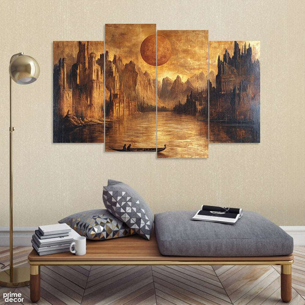 Aesthetic Mountains Artwork Over The Moon (4 Panel) Nature Wall Art