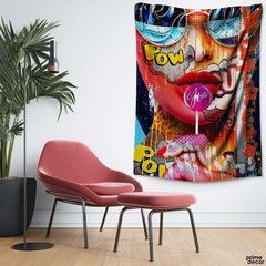 Urban Woman Lollipop Girl Artwork | Fashion Tapestry