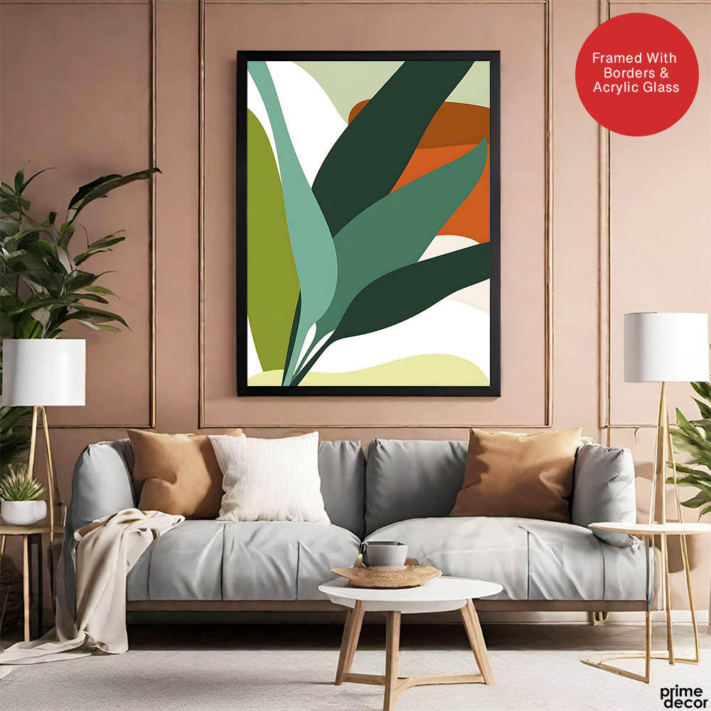 Green Shades Floral Art Over White Background | Abstract Floral Artwork #00250 - Prime Décor
