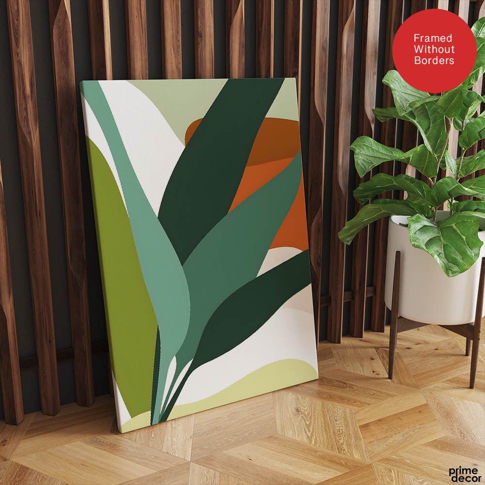 Green Shades Floral Art Over White Background | Abstract Floral Artwork #00250 - Prime Décor