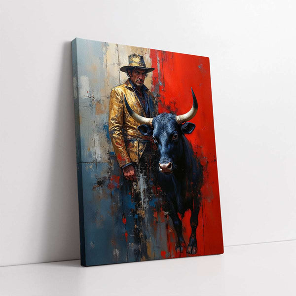 The Golden Cowboy and His Bull (Single Panel) Digital Painting Wall Art
