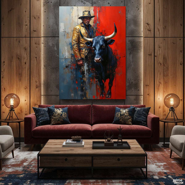 The Golden Cowboy and His Bull (Single Panel) Digital Painting Wall Art
