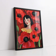 A Woman Among Red Poppies (Single Panel) Digital Painting Wall Art