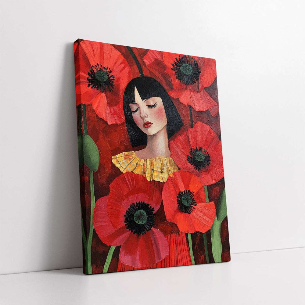 A Woman Among Red Poppies (Single Panel) Digital Painting Wall Art
