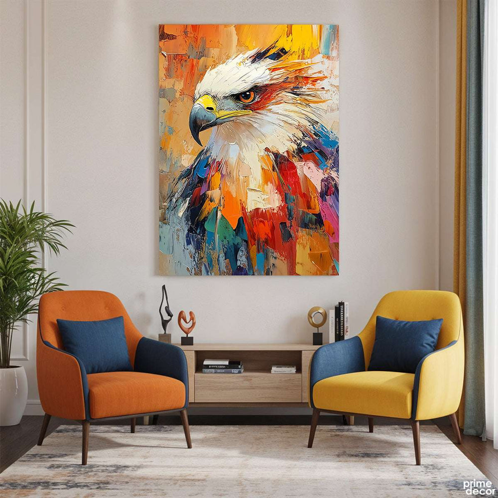 Colorful Bald Eagle Knife Work Style (Single Panel) Digital Painiting Wall Art