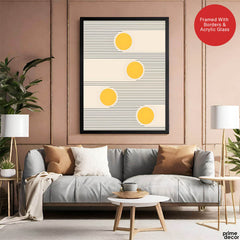 Black Line Art With Golden Moon Over Beige Background | Abstract Office Artwork #00254 - Prime Décor