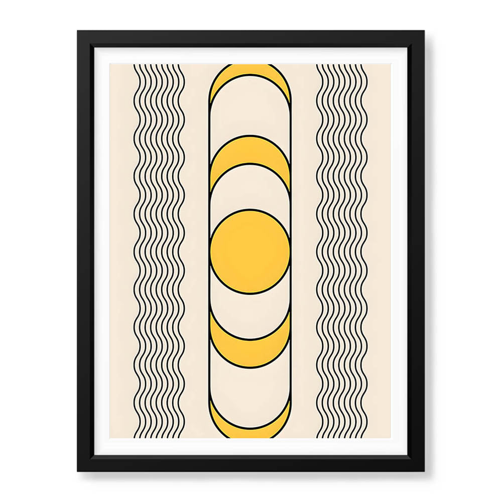 Black Line Art With Golden Moon Over Beige Background | Abstract Office Artwork #00255 - Prime Décor