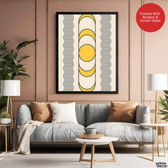 Black Line Art With Golden Moon Over Beige Background | Abstract Office Artwork #00255 - Prime Décor