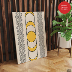 Black Line Art With Golden Moon Over Beige Background | Abstract Office Artwork #00255 - Prime Décor
